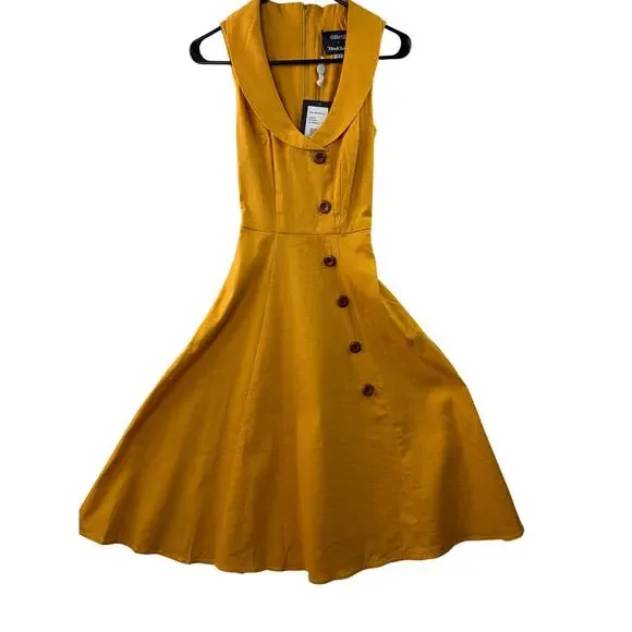 NWT - Collectif x ModCloth Sara Swing Dress – Mustard – Size 3XS - Picture 1 of 6